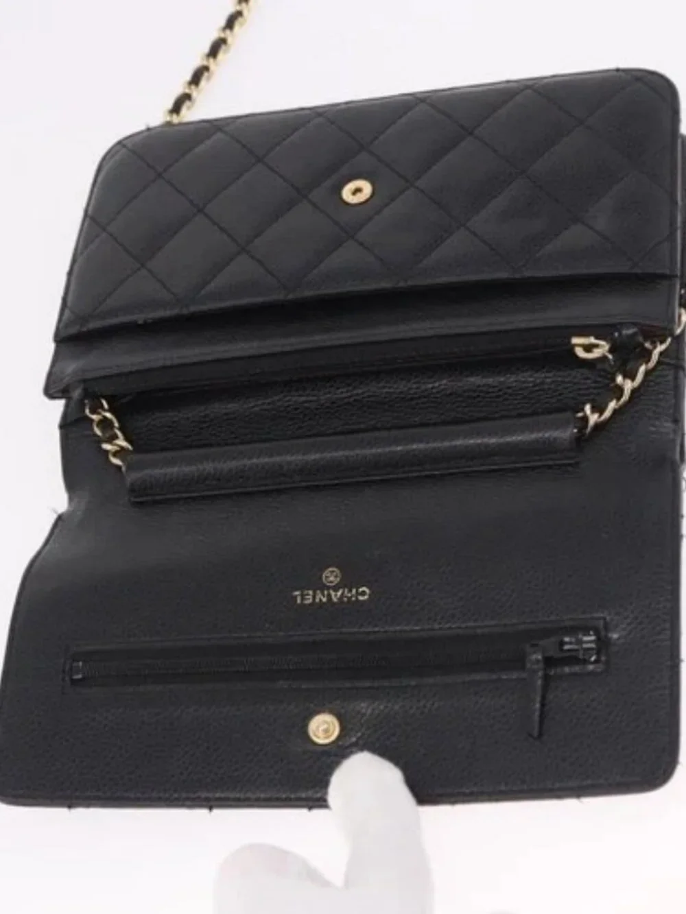 CHANEL Matelasse Chain Shoulder Bag Grained Calf Skin Black Gold CC Auth 188972
